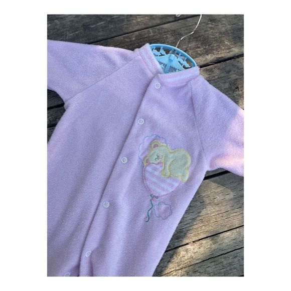 Vintage 80s Terry Cloth Footy Sleeper Teddy - Picture 2 of 9